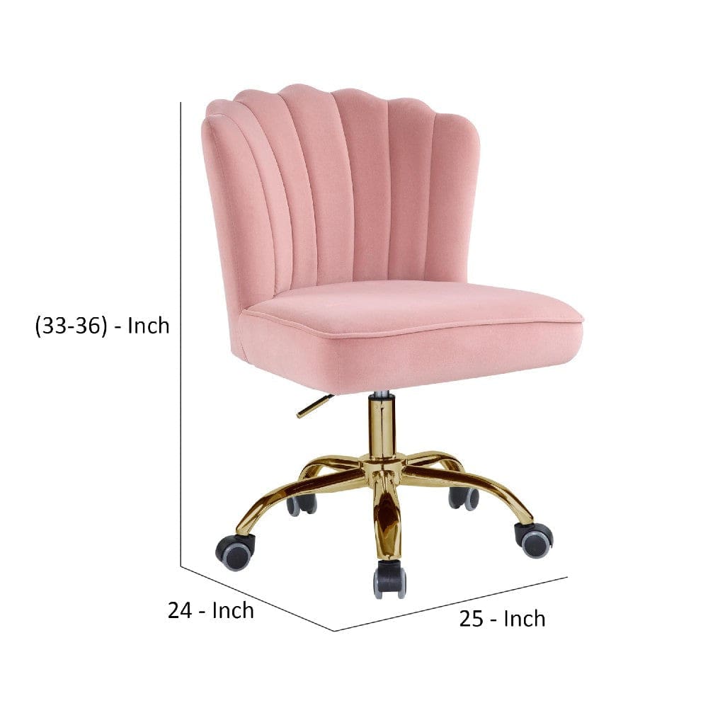 Swivel Office Chair with Shell Design Backrest Pink and Gold By Casagear Home BM269059