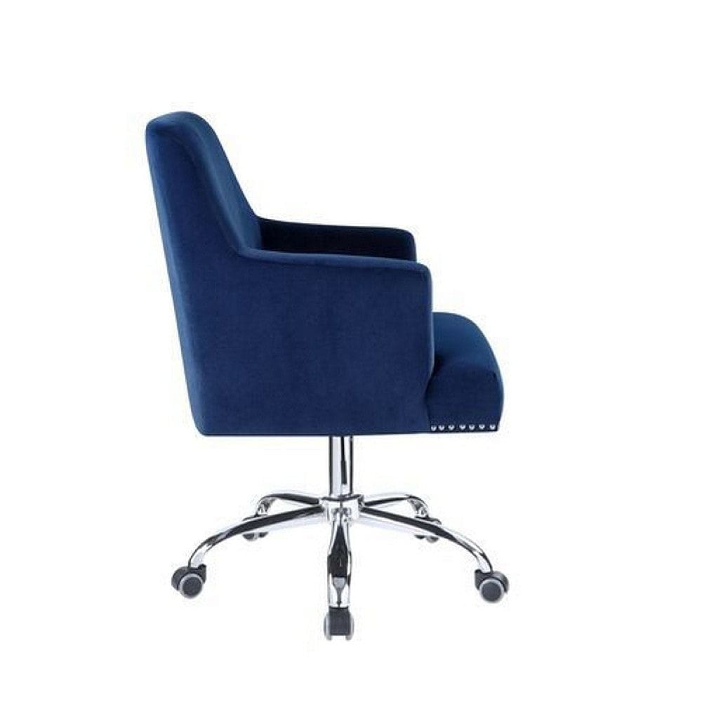 Swivel Office Chair with Sleek Track Arms and Nailhead Trim,Blue and Chrome By Casagear Home BM269060