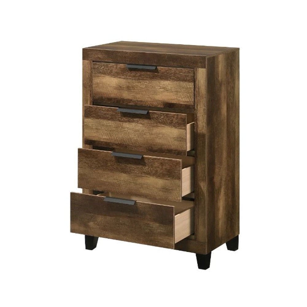 Chest with 5 Drawers and Plank Style Rustic Oak Brown By Casagear Home BM269080