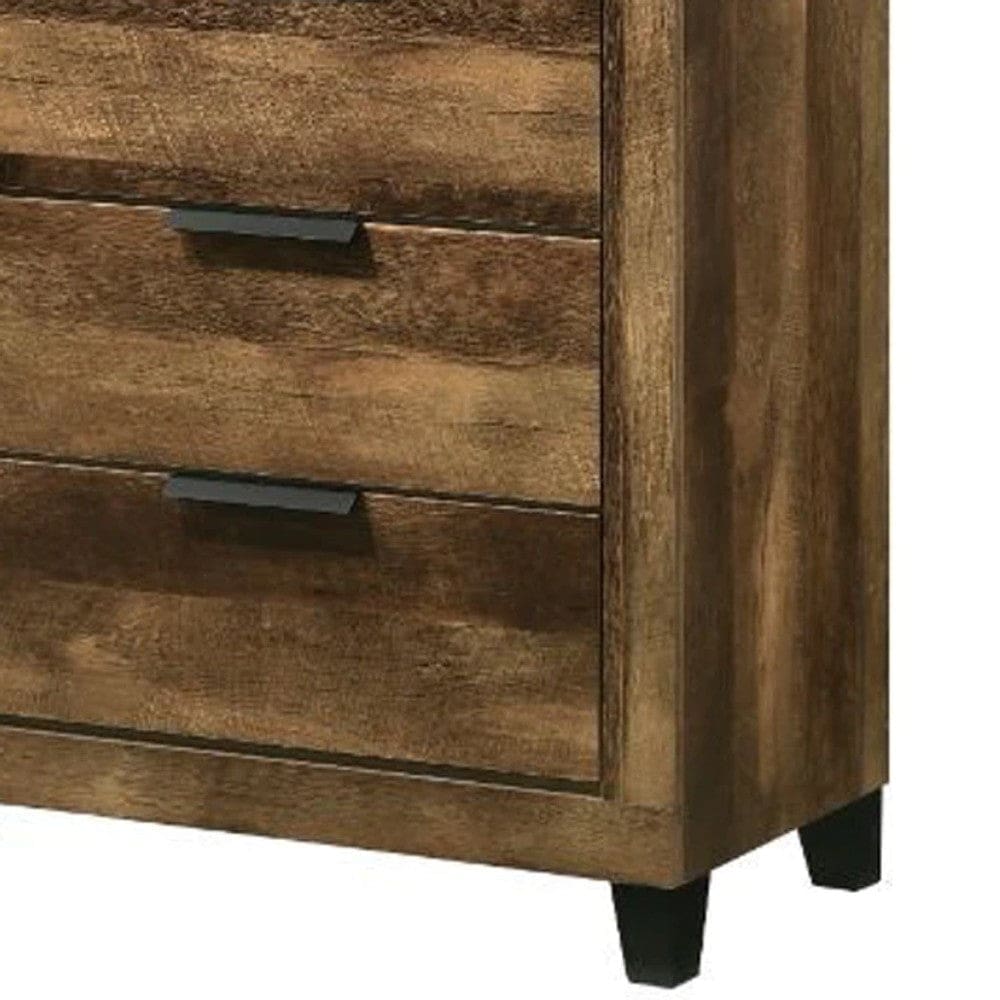 Chest with 5 Drawers and Plank Style Rustic Oak Brown By Casagear Home BM269080