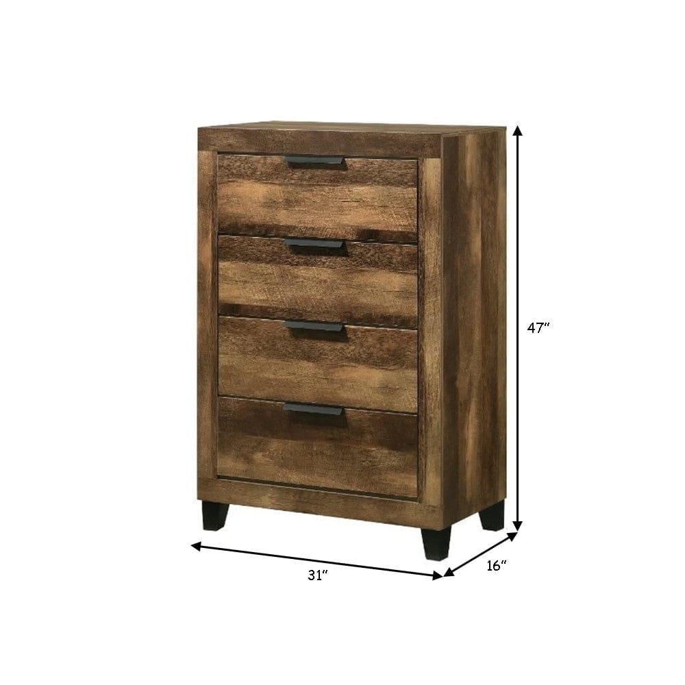 Chest with 5 Drawers and Plank Style Rustic Oak Brown By Casagear Home BM269080