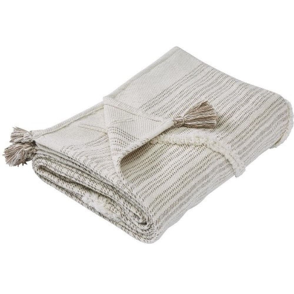 Veria 60 x 70 Cotton Throw with Diamond Pattern The Urban Port Off White By Casagear Home BM269189