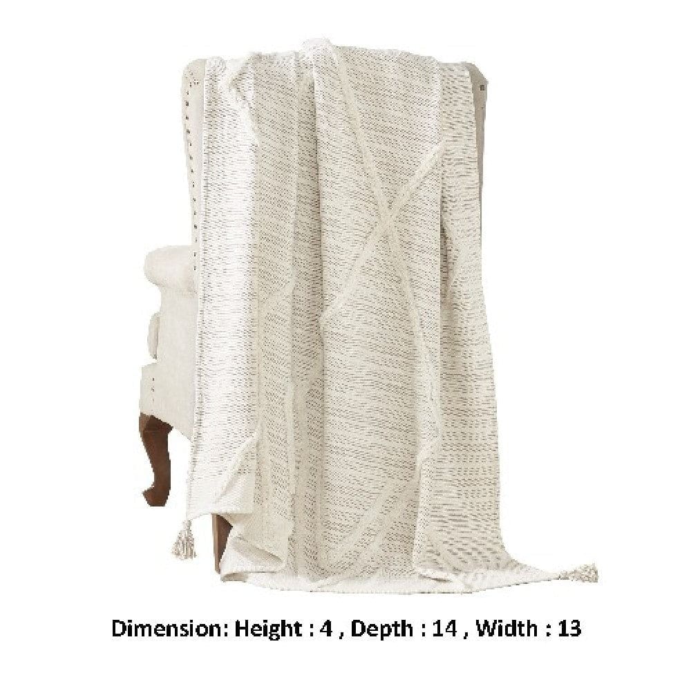 Veria 60 x 70 Cotton Throw with Diamond Pattern The Urban Port Off White By Casagear Home BM269189