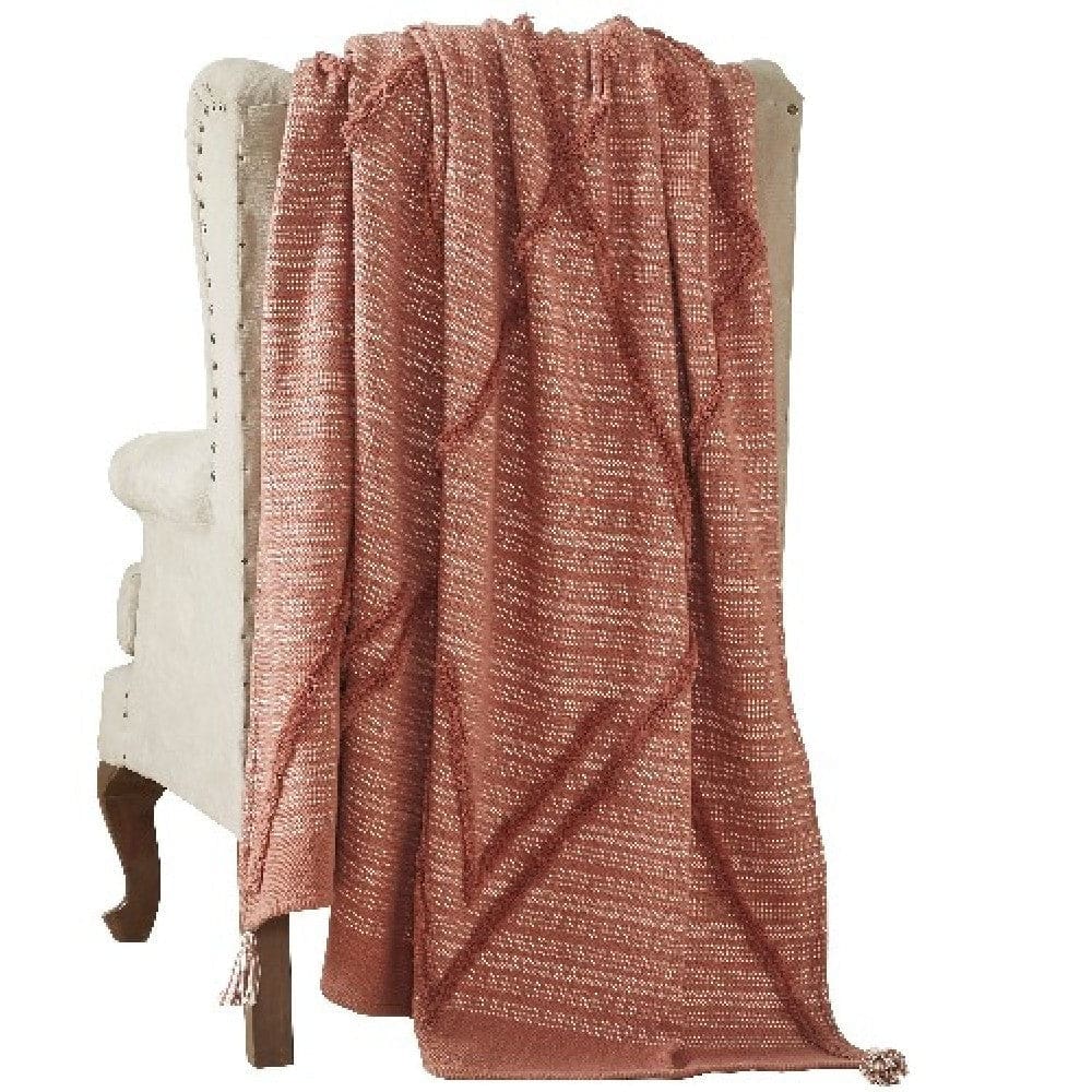 Veria 60 x 70 Cotton Throw with Diamond Pattern, Brown By Casagear Home