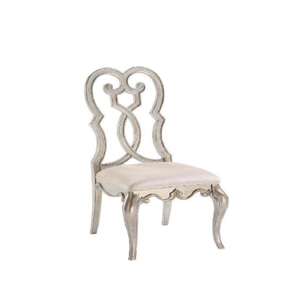 Side Chair with Wooden Scrolled Design Back, Set of 2, Beige By Casagear Home