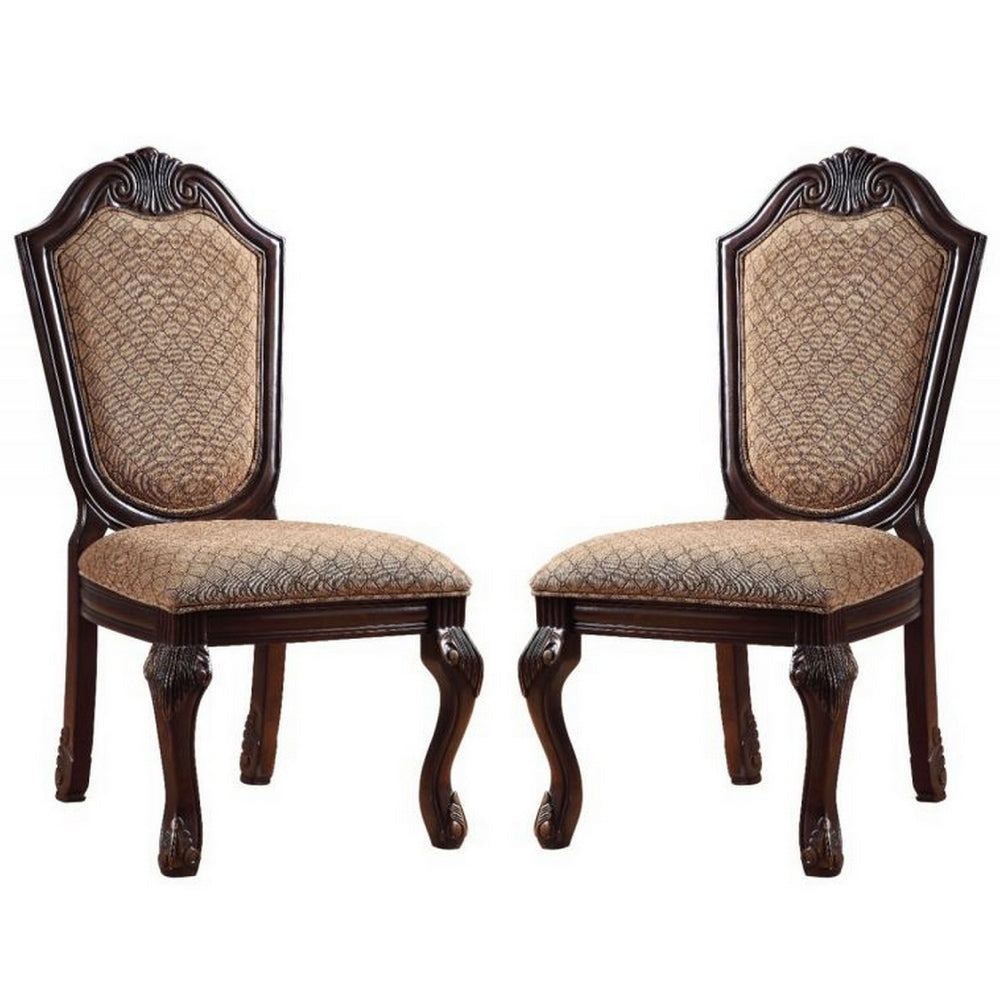 Side Chair with Padded Seating and Cabriole Legs, Set of 2, Brown By Casagear Home