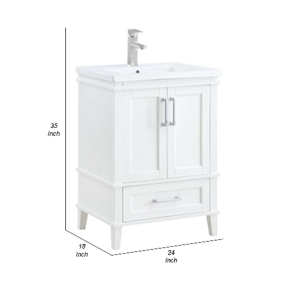 Wooden Sink Cabinet with Ceramic Basin white By Casagear Home BM269582