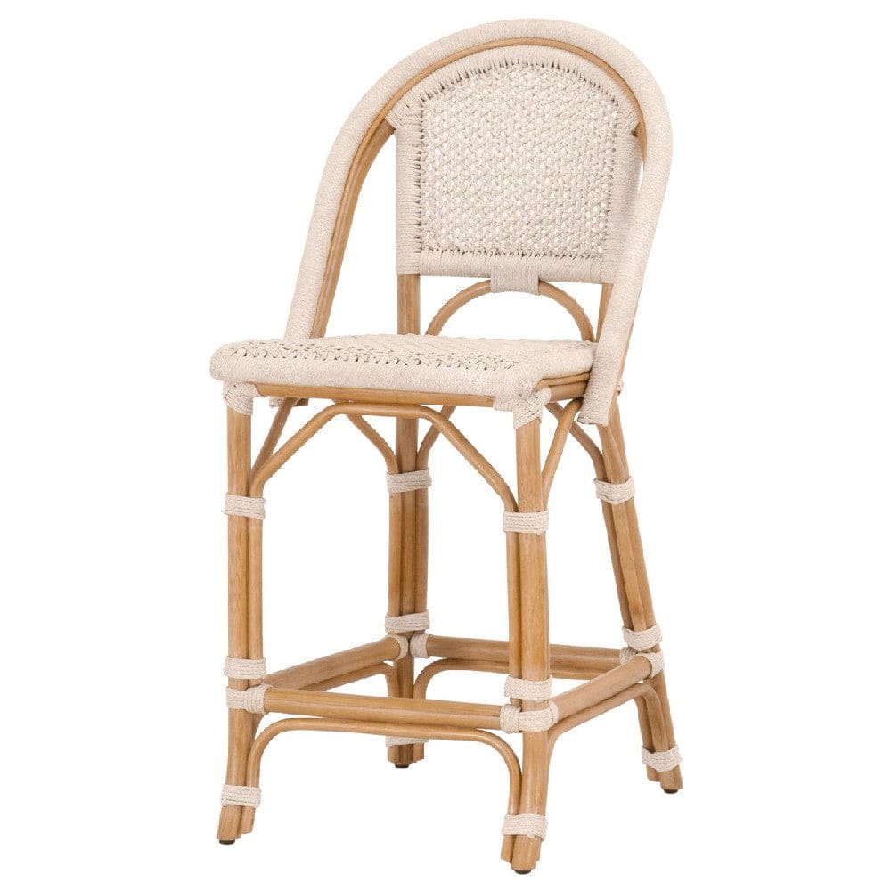 Counter Stool with Woven Seat and Curved Back, Set of 2, Offwhite By Casagear Home