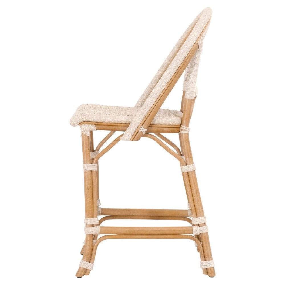 Counter Stool with Woven Seat and Curved Back Set of 2 Offwhite By Casagear Home BM270614