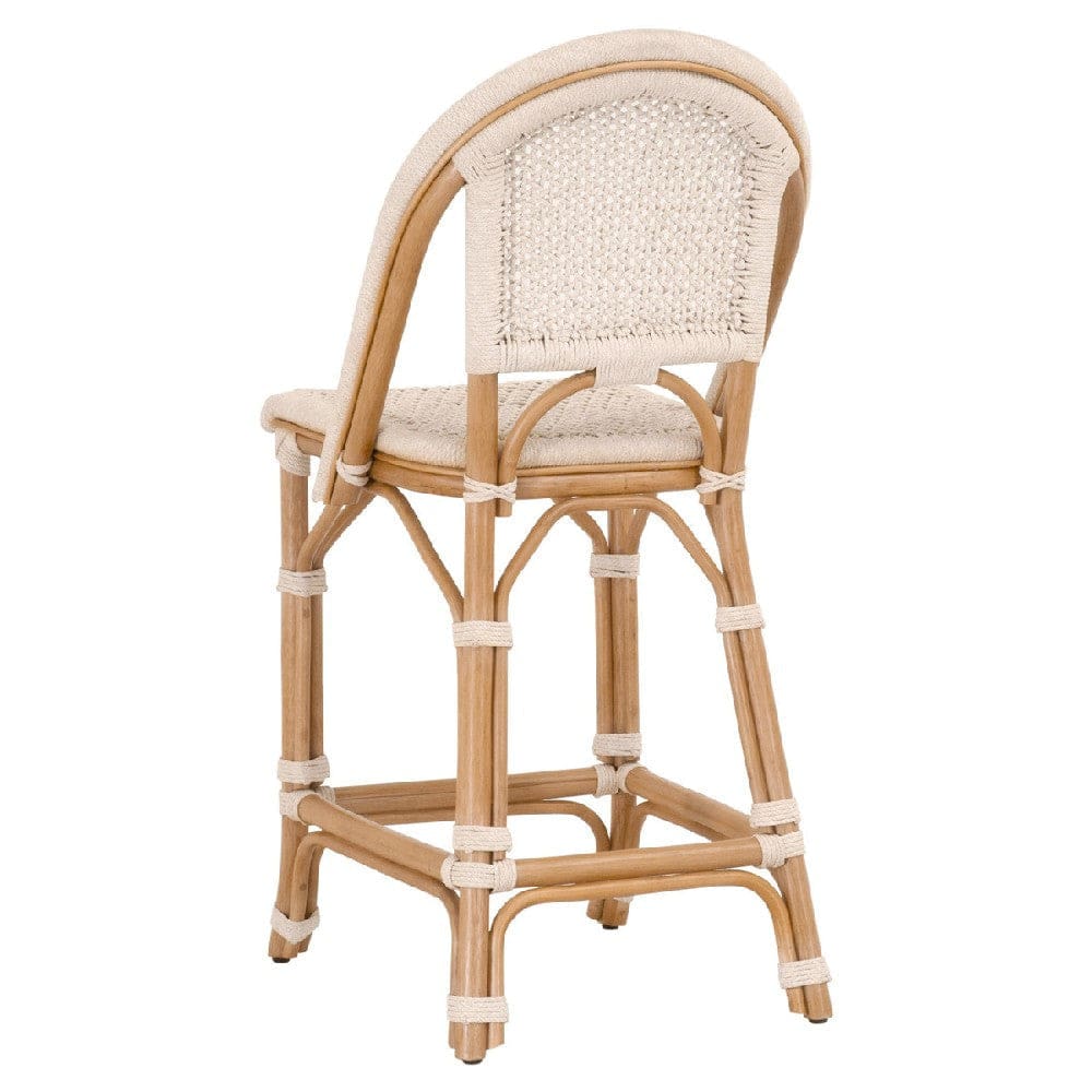 Counter Stool with Woven Seat and Curved Back Set of 2 Offwhite By Casagear Home BM270614