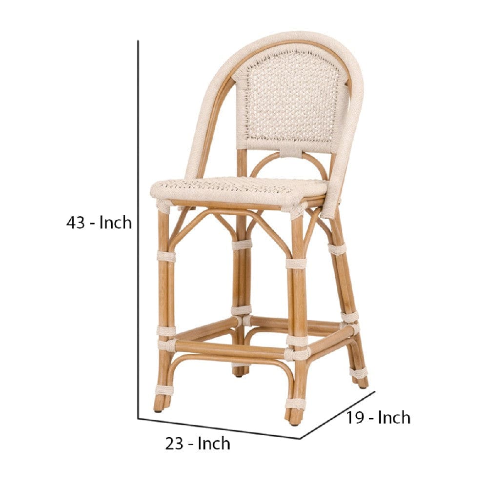 Counter Stool with Woven Seat and Curved Back Set of 2 Offwhite By Casagear Home BM270614