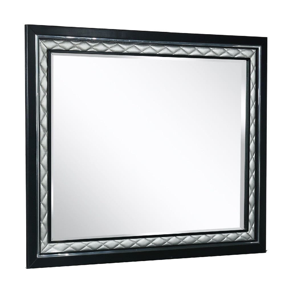 Rectangular Mirror with Diamond Stitching Silver and Black By Casagear Home BM271442