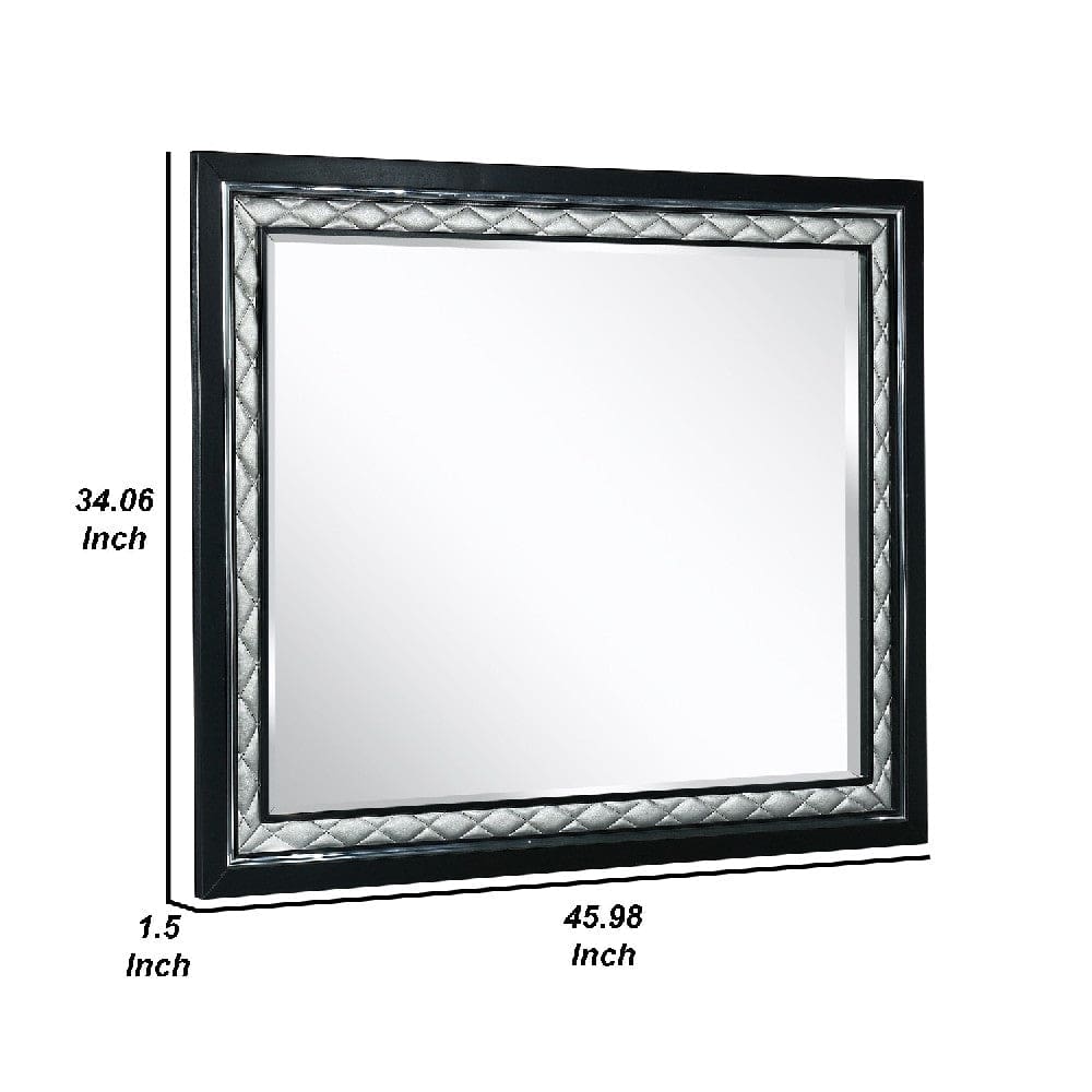 Rectangular Mirror with Diamond Stitching Silver and Black By Casagear Home BM271442