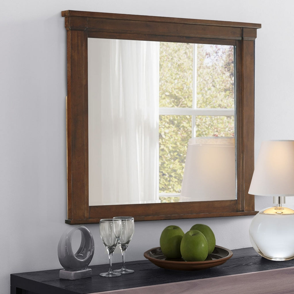 Rectangular Wooden Mirror with Molded Trim, Oak Brown By Casagear Home