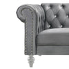 Ben 62 Inch Velvet Loveseat with Crystal Tufted Back Gray By Casagear Home BM271907