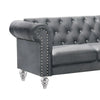 Ben 62 Inch Velvet Loveseat with Crystal Tufted Back Gray By Casagear Home BM271907