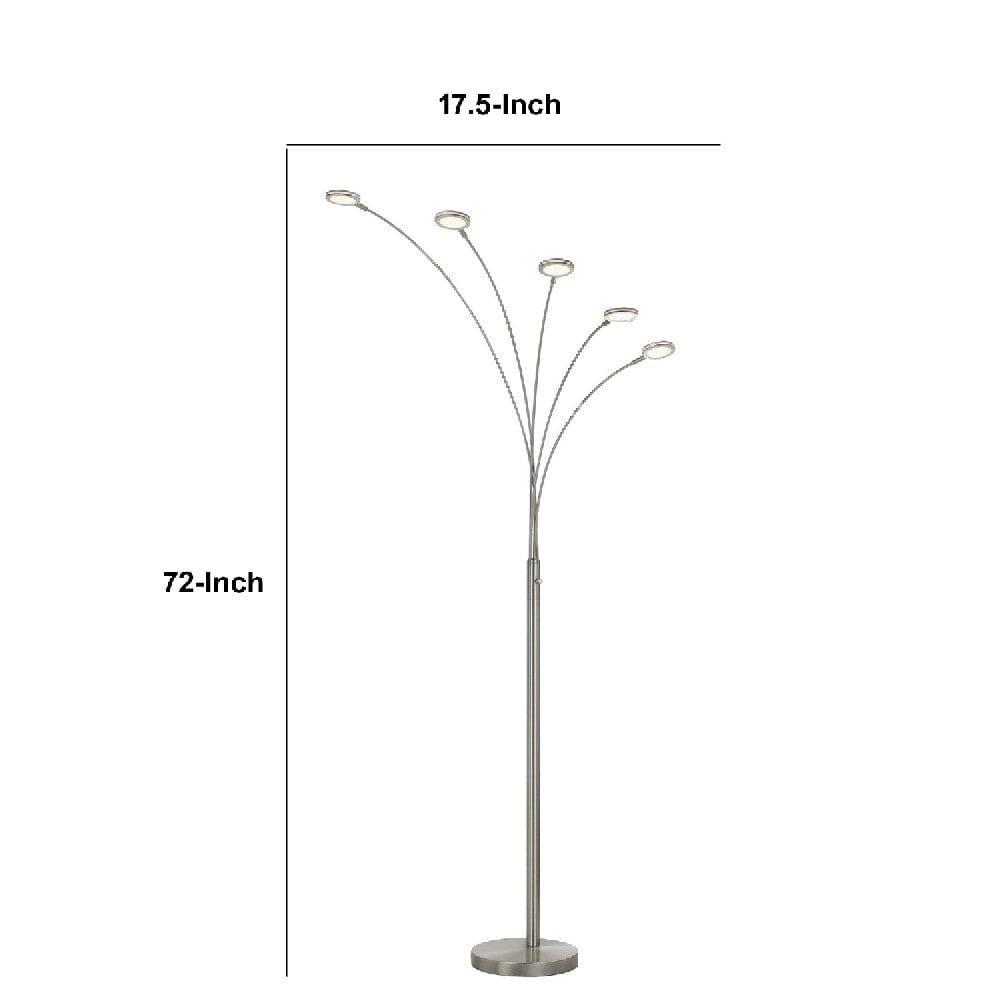 72 Inch Arched Floor Lamp with 5 Branched LED Lights Silver By Casagear Home BM271951