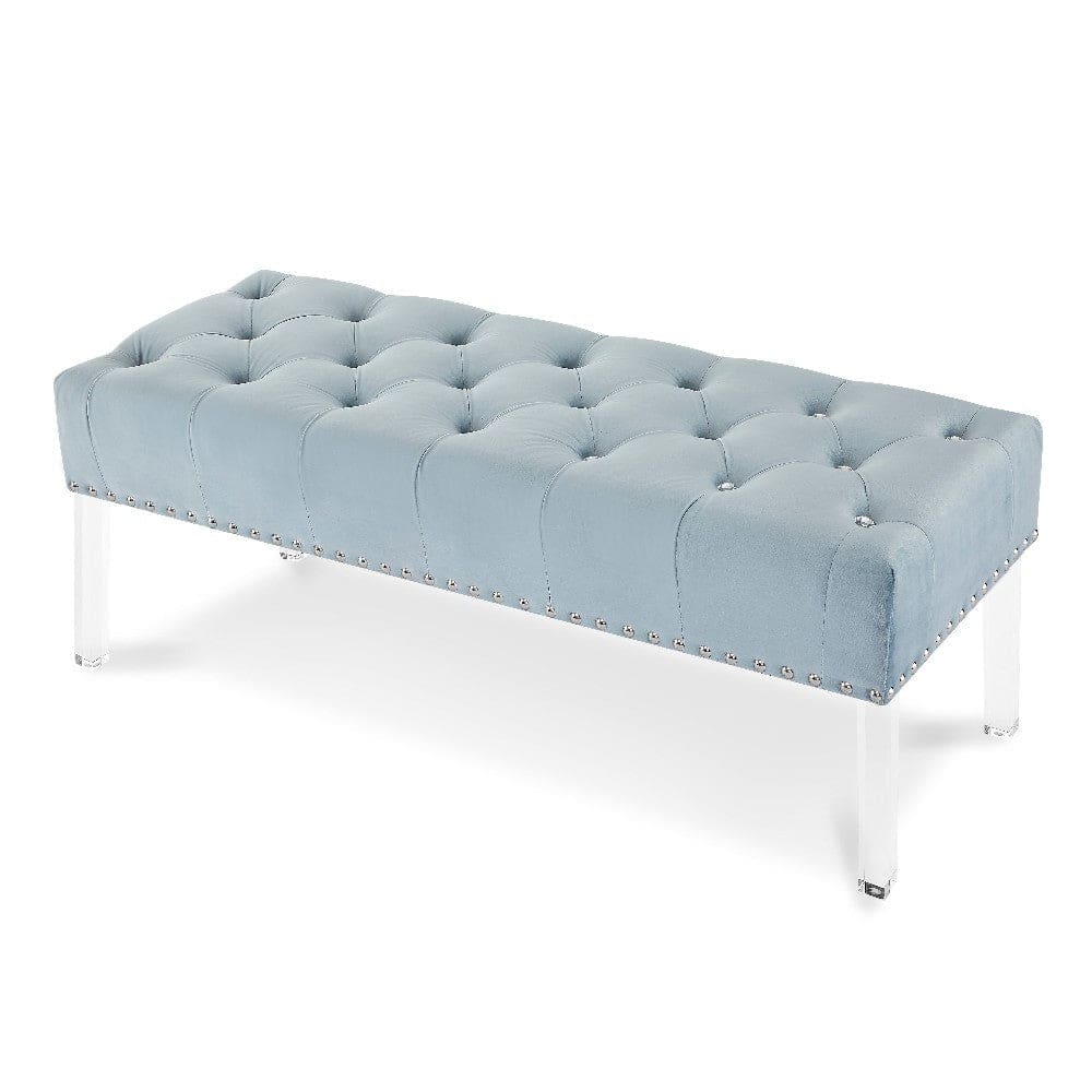 Bernard 49 Inch Velvet and Button Tufted Bench, Light Blue By Casagear Home