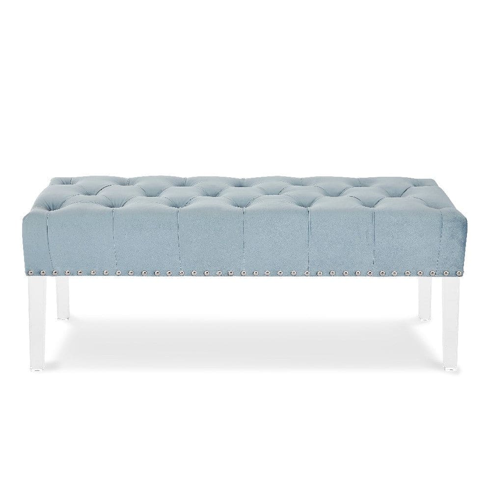 Bernard 49 Inch Velvet and Button Tufted Bench Light Blue By Casagear Home BM272061