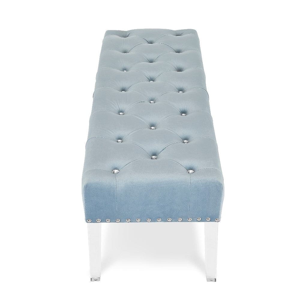 Bernard 49 Inch Velvet and Button Tufted Bench Light Blue By Casagear Home BM272061