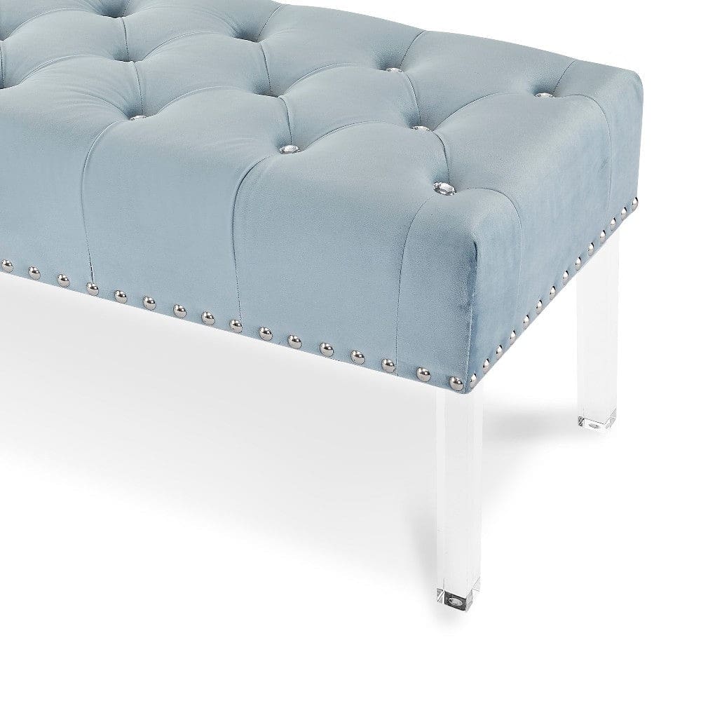 Bernard 49 Inch Velvet and Button Tufted Bench Light Blue By Casagear Home BM272061