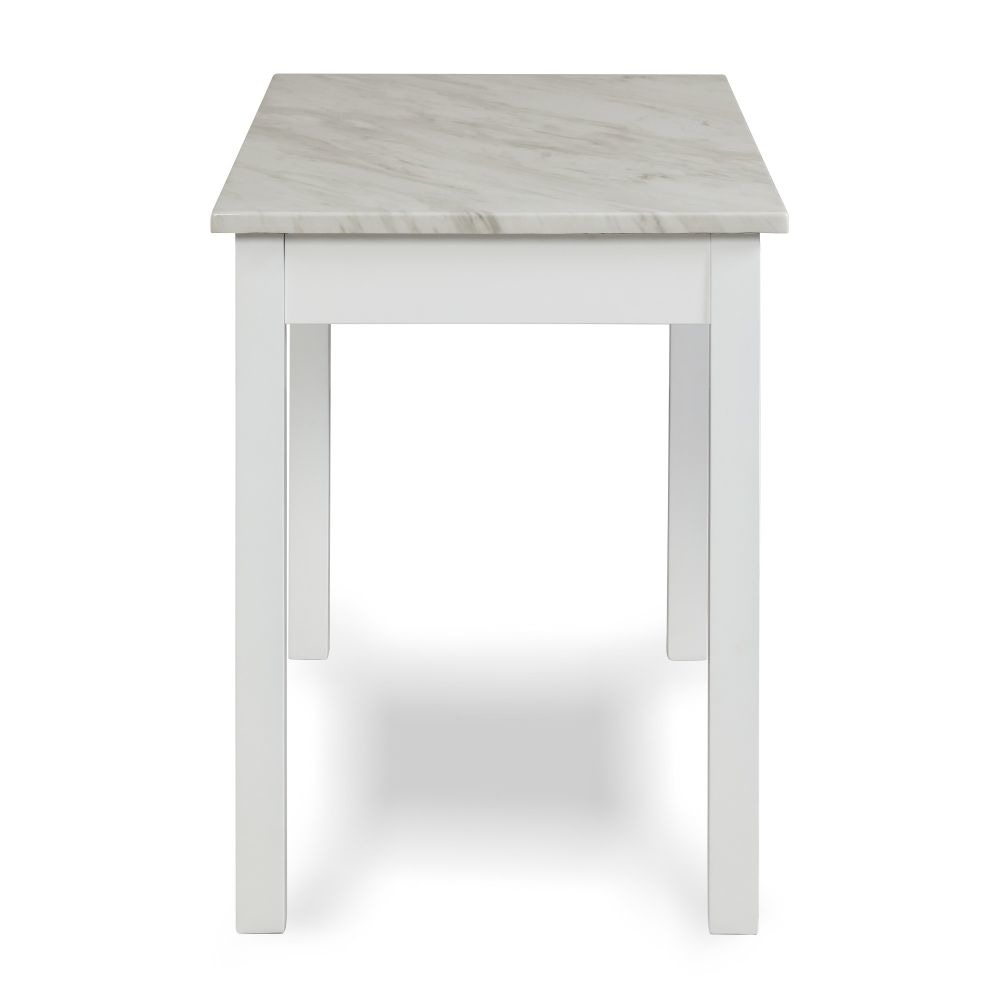 Jay 48 Inch Desk With Drawer and Faux Marble Top White By Casagear Home BM272065