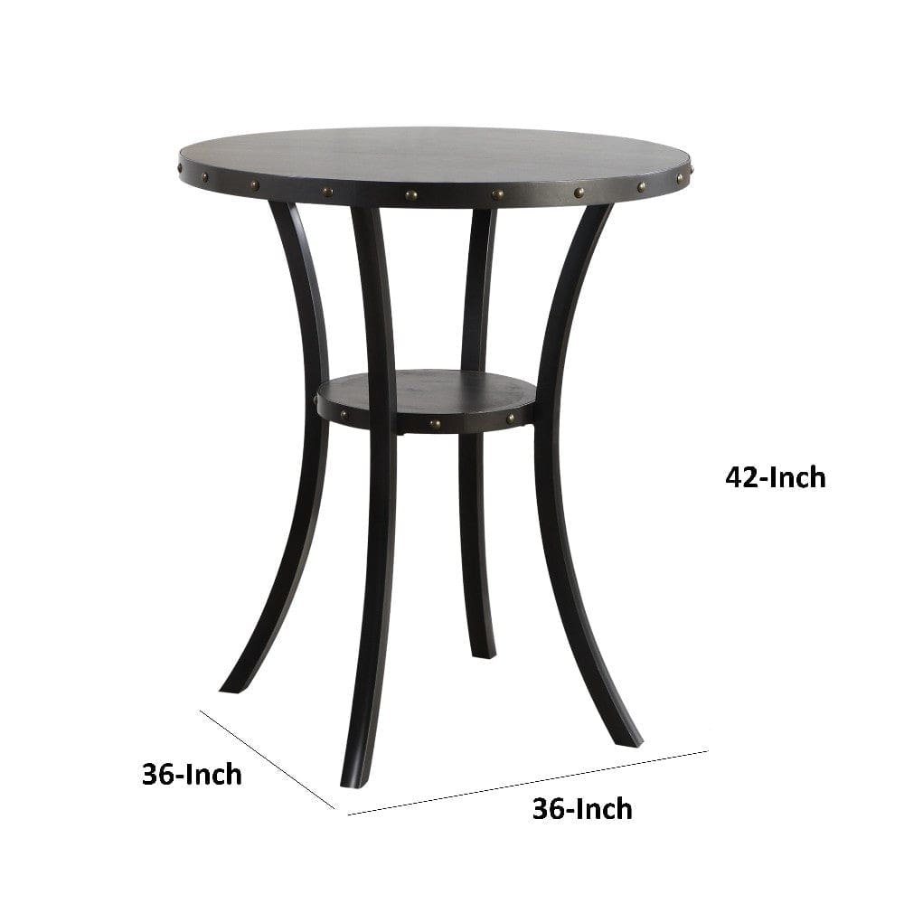 36 Inch Round Wood Bar Table with Flared Legs Black By Casagear Home BM272077