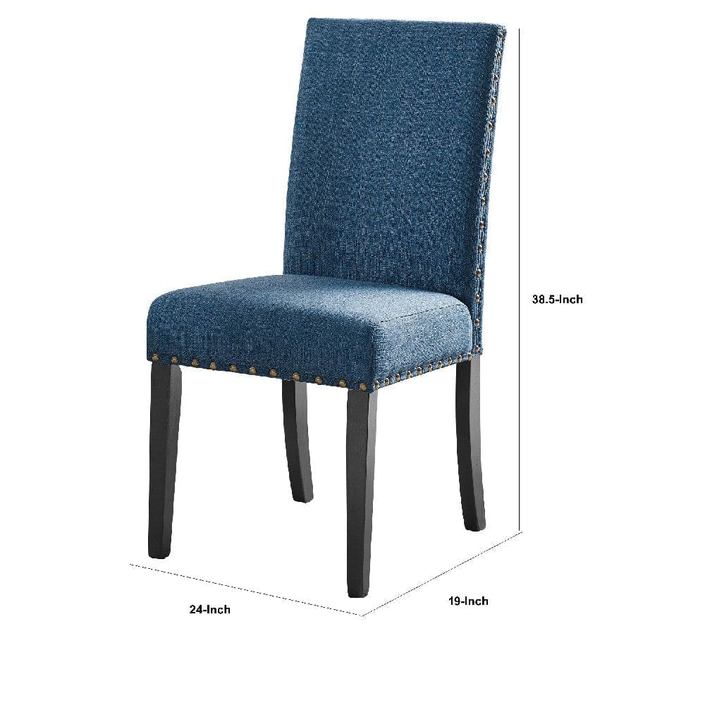 38 Inch Dining Chair with Nailhead Trim Set of 2 Blue By Casagear Home BM272079