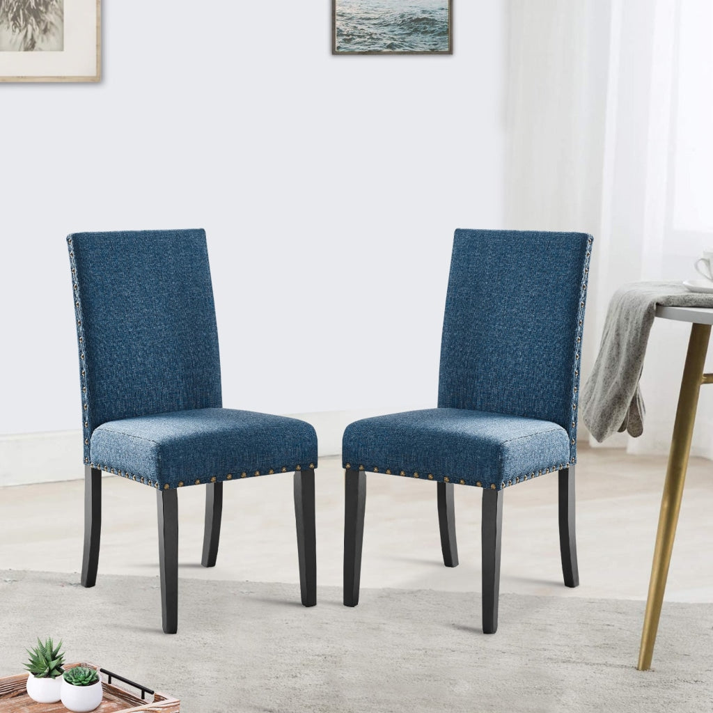 38 Inch Dining Chair with Nailhead Trim, Set of 2, Blue By Casagear Home