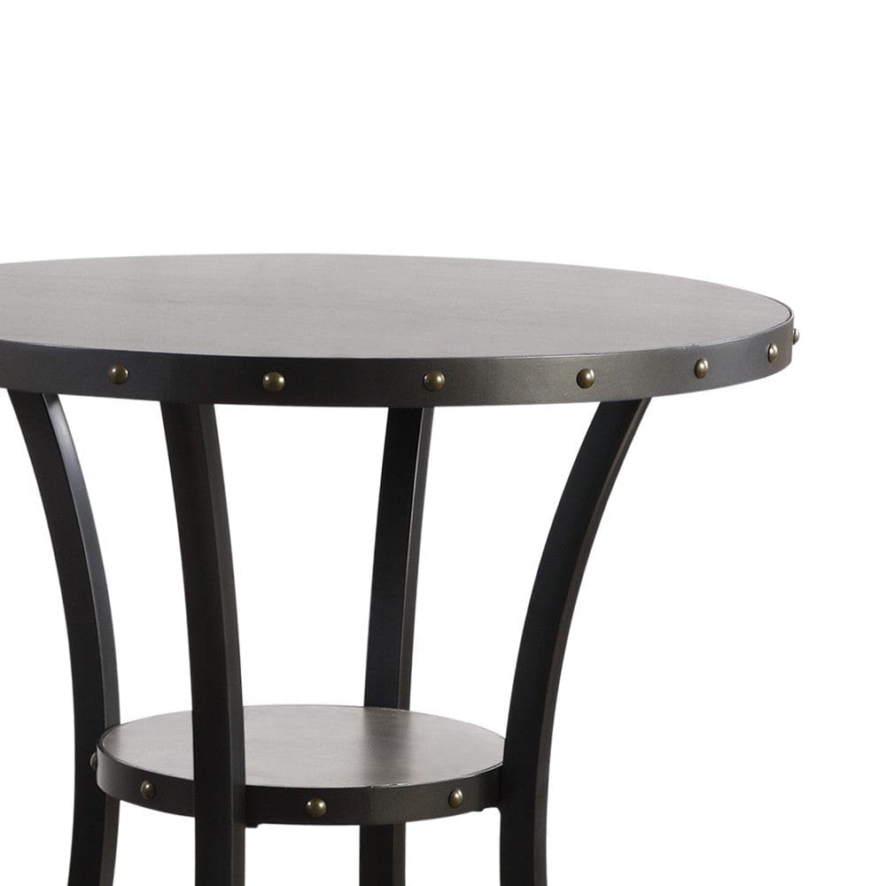 36 Inch Round Wood Bar Table with Flared Legs Gray By Casagear Home BM272080