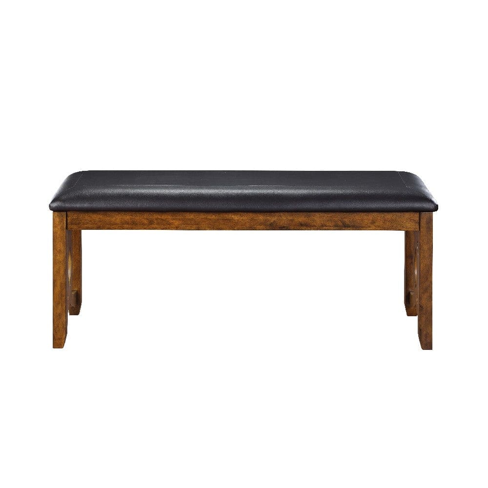 Gary 46 Inch Wood Bench with Leatherette Seat Brown By Casagear Home BM272087