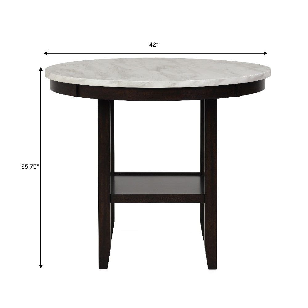 Kate 42 Inch Round Counter Table with Faux Marble White and Black By Casagear Home BM272104