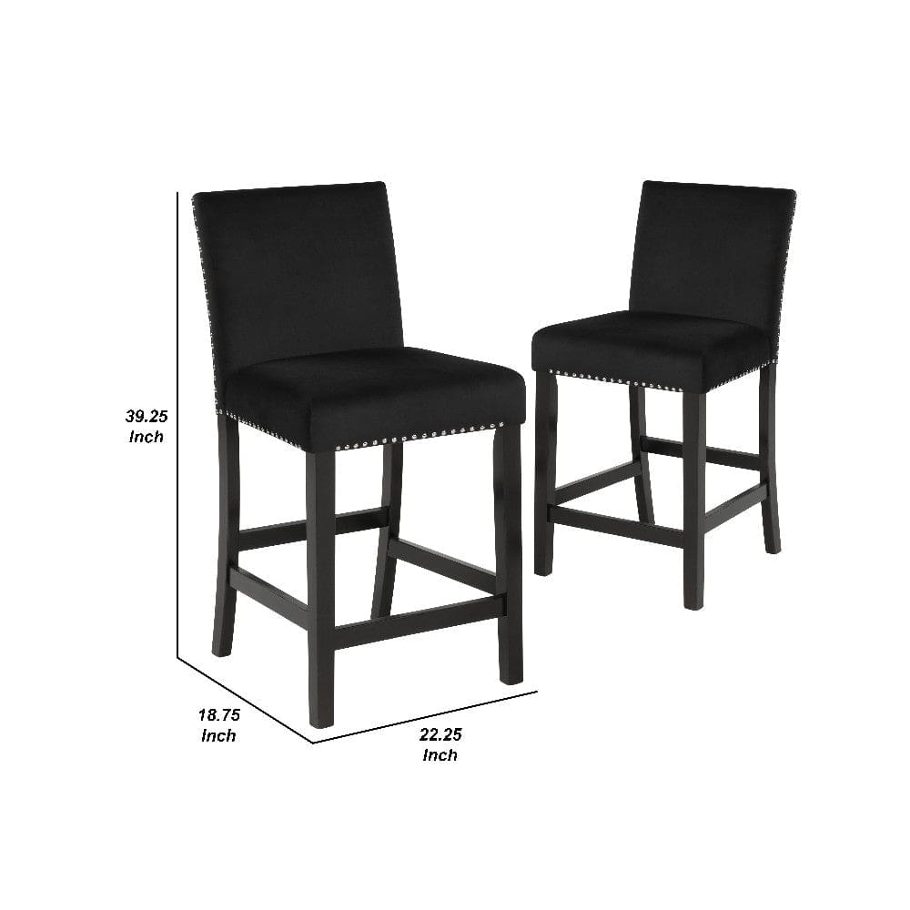 Kate 40 Inch Wooden Counter Height Chair with Velvet Seat Set of 2 Black By Casagear Home BM272107