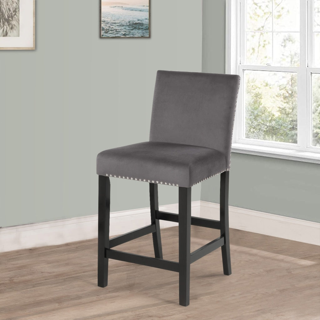 Kate 40 Inch Wooden Counter Height Chair with Velvet Seat, Set of 2, Gray By Casagear Home