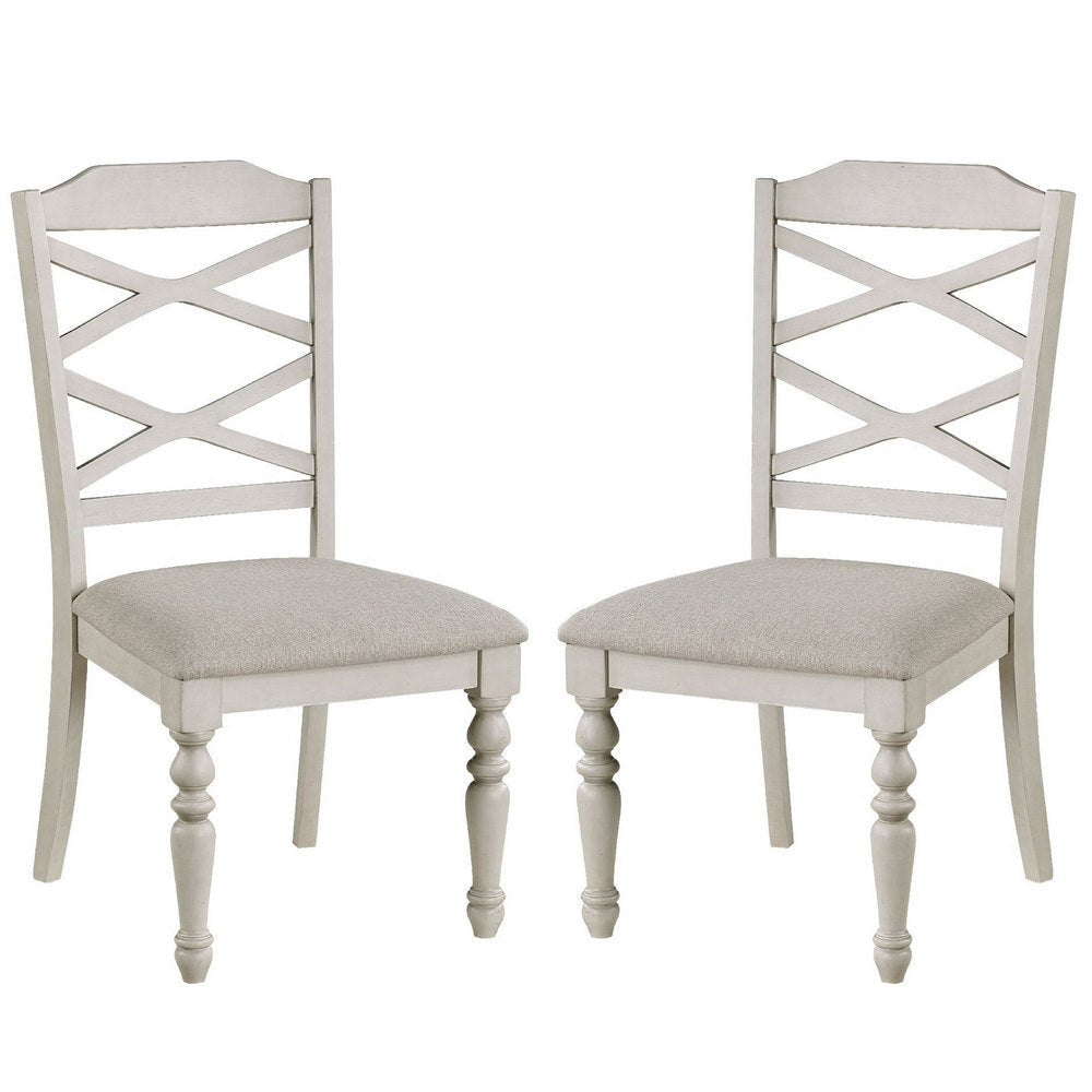 Katherine 38 Inch Side Chair with Fabric Seat, Set of 2, White By Casagear Home