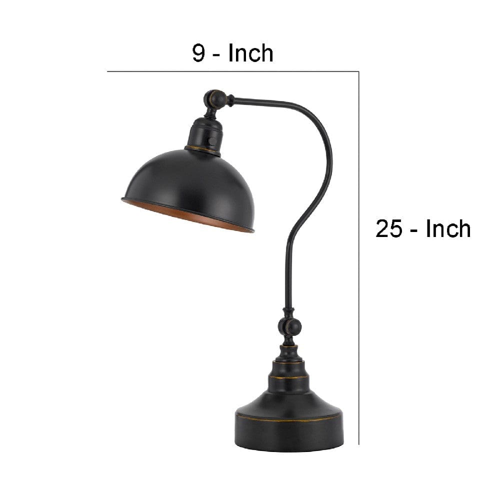 25 Inch Metal Curved Desk Lamp Adjustable Shade Bronze Black By Casagear Home BM272206