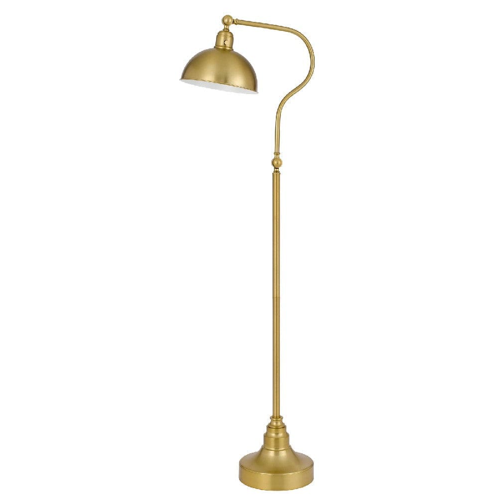 60 Inch Metal Curved Floor Lamp, Adjustable Dome Shade, Brass By Casagear Home