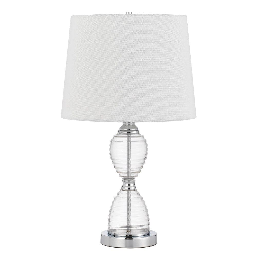 23 Inch Hourglass Ribbed Glass Base Table Lamp, Dimmer, Clear By Casagear Home