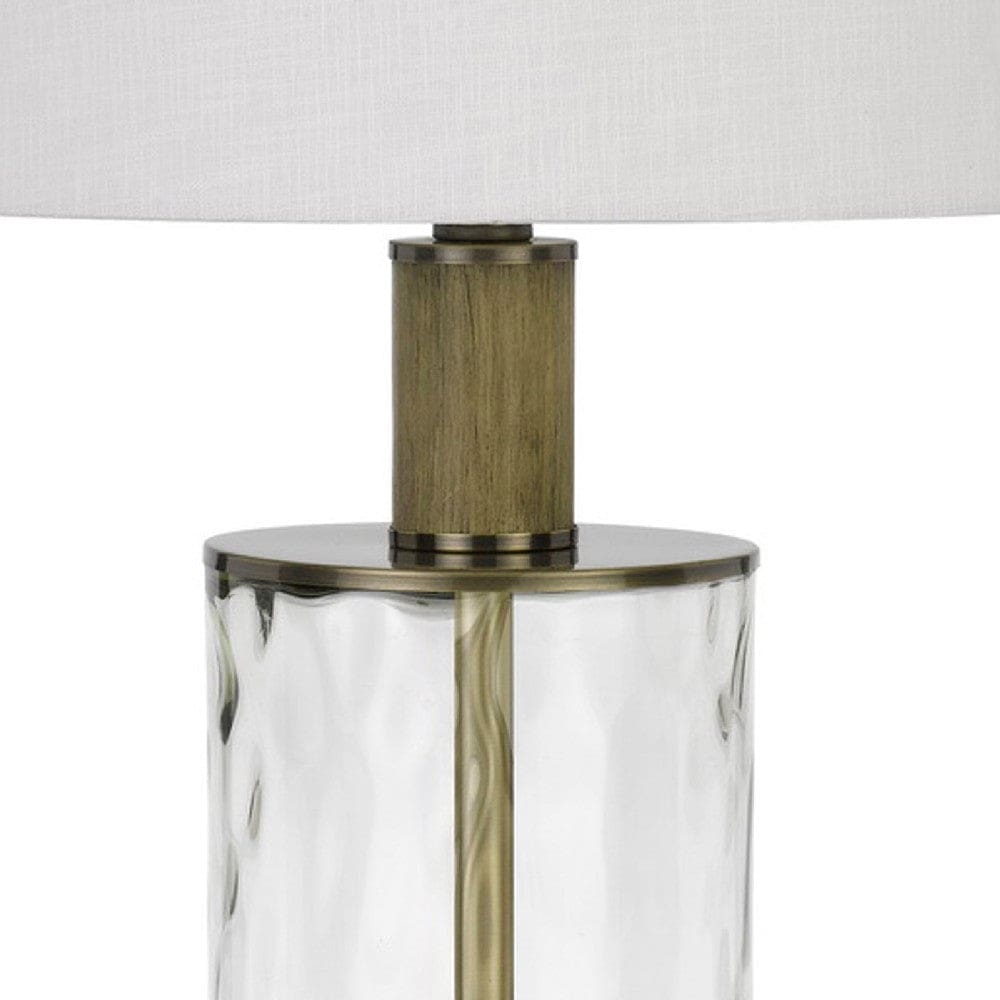 42 Inch Clear Glass Table Lamp with Dimmer and Oak Wood Accent By Casagear Home BM272228