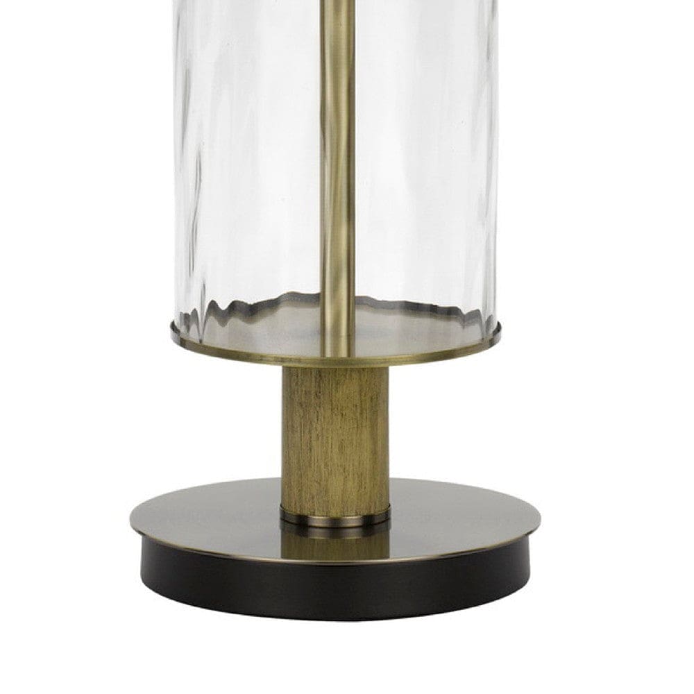 42 Inch Clear Glass Table Lamp with Dimmer and Oak Wood Accent By Casagear Home BM272228