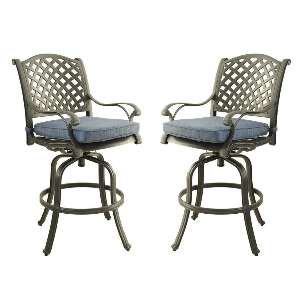 28 Inch Outdoor Patio Metal Bar Stool, Set of 2, Blue By Casagear Home