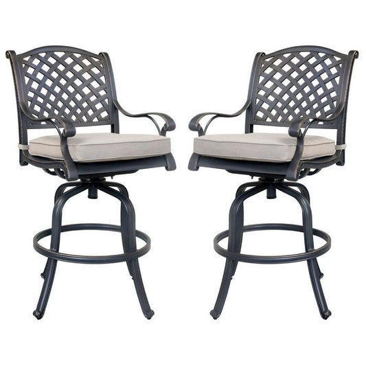 28 Inch Metal Outdoor Patio Swivel Bar Stool, Set of 2, Bronze By Casagear Home