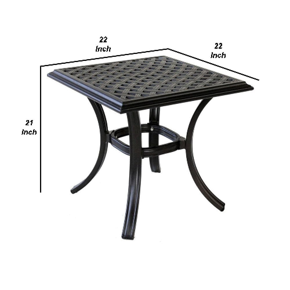 22 Inch Wynn Outdoor Patio Metal End Table Pattern Top Black By Casagear Home BM272250