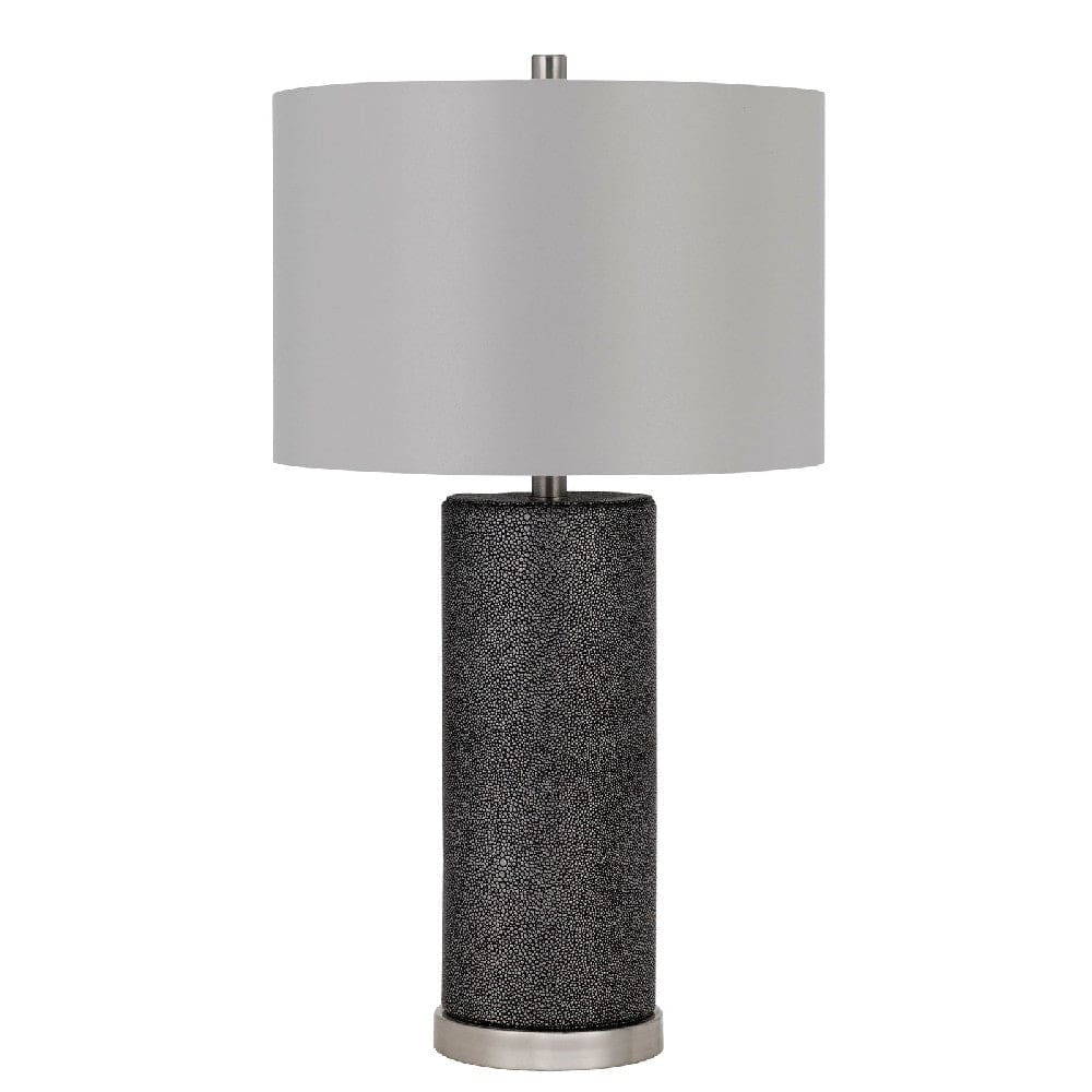 27 Inch Ceramic Table Lamp, Faux Leather Wrapped, Dimmer, Gray By Casagear Home