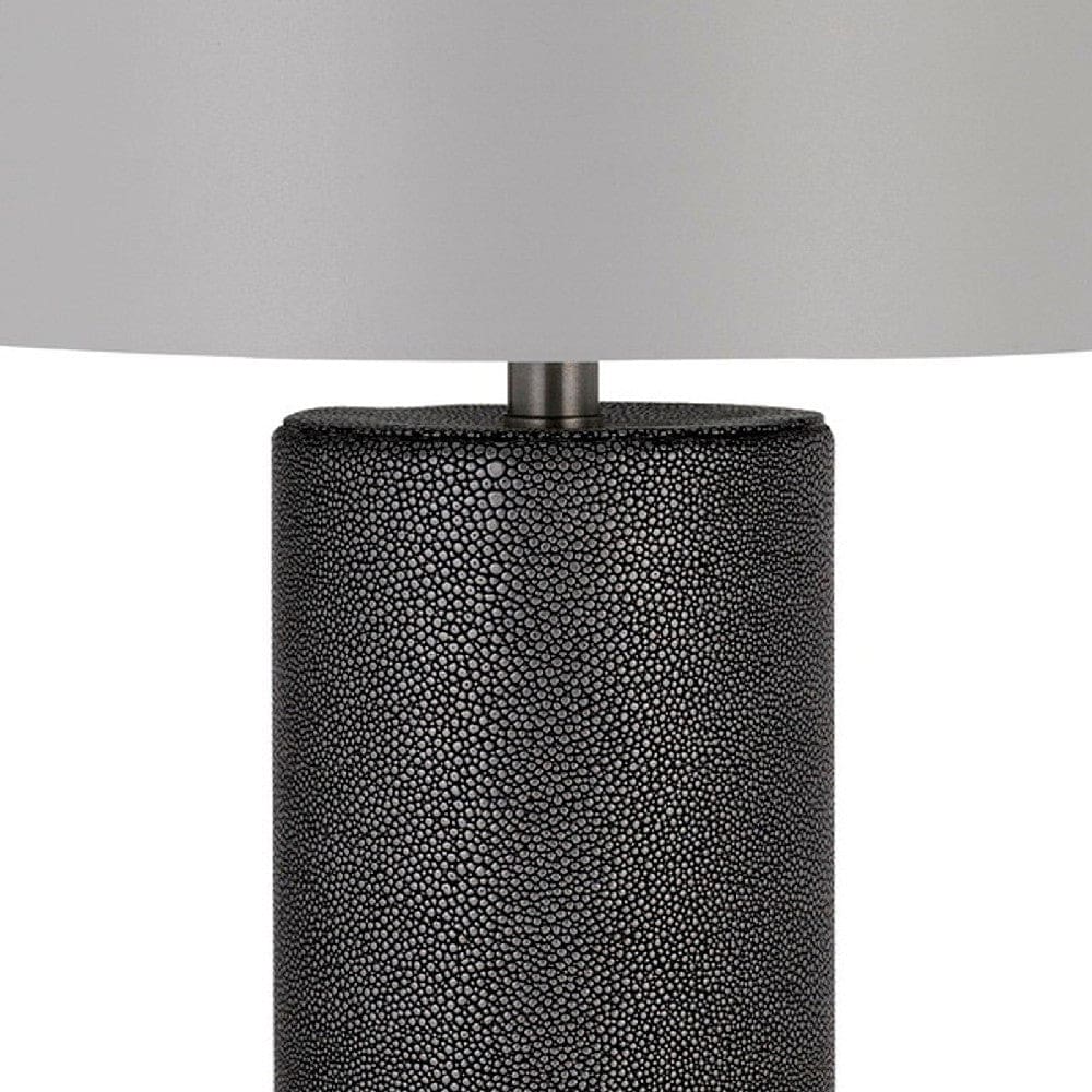 27 Inch Ceramic Table Lamp Faux Leather Wrapped Dimmer Gray By Casagear Home BM272316