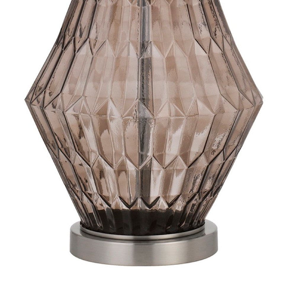 31 Inch Glass Table Lamp with Dimmer Geometric Base Brown By Casagear Home BM272317