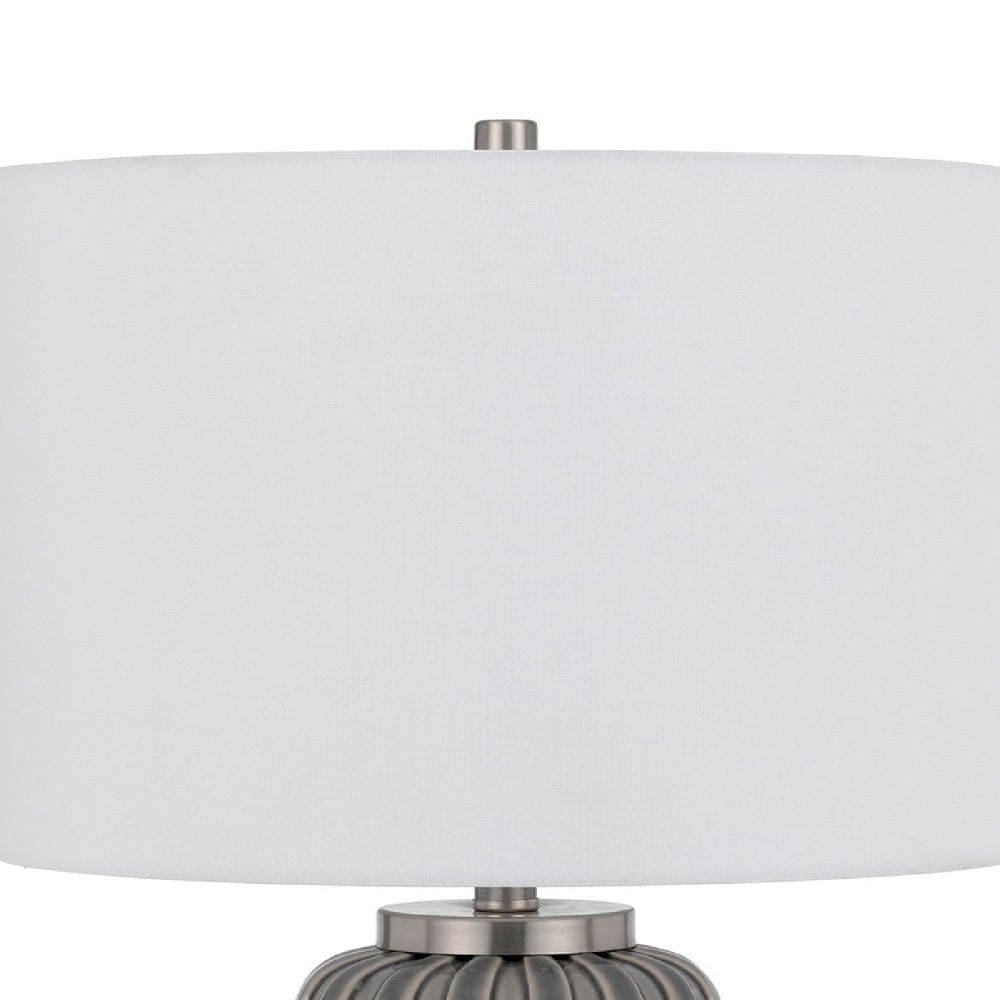 29 Inch Ceramic Curved Table Lamp with Stripes Dimmer Gray By Casagear Home BM272340