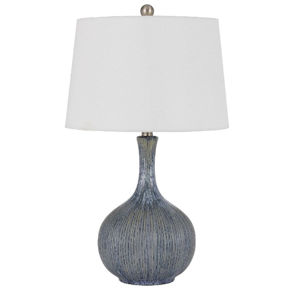 25 Inch Onion Table Lamp with Ribbed Texture and Dimmer, Distressed Stone By Casagear Home