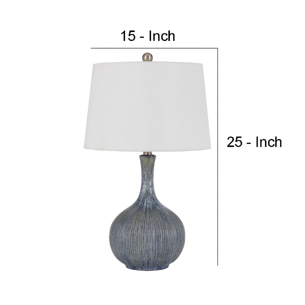 25 Inch Onion Table Lamp with Ribbed Texture and Dimmer Gray By Casagear Home BM272342