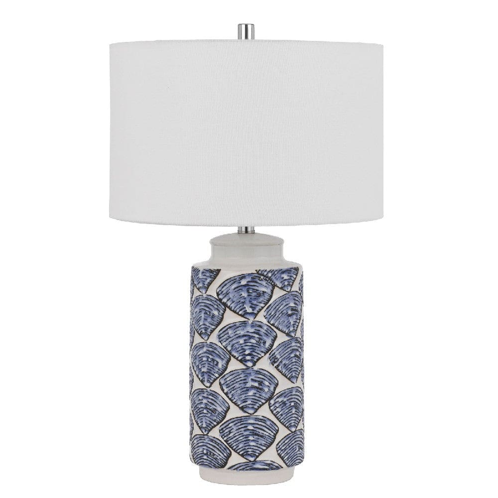 27 Inch Coastal Ceramic Table Lamp, Dimmer, Sea Shells, Blue By Casagear Home